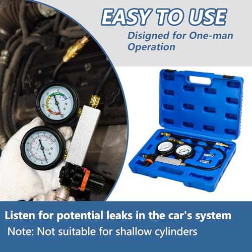 Cylinder Leak Down Tester Kit Compression Leakdown Detector Leakage Test Set for Gasoline Engine Leak Detection Tester Kit Dual Pressure Gauges