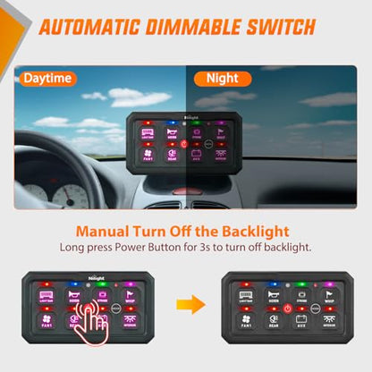 Nilight 8 Gang Switch Panel APP RGB 12V 24V Circuit Control System 4-Mode - color: RGB, size: 8 Gang Switch 4 Modes 2-side Output