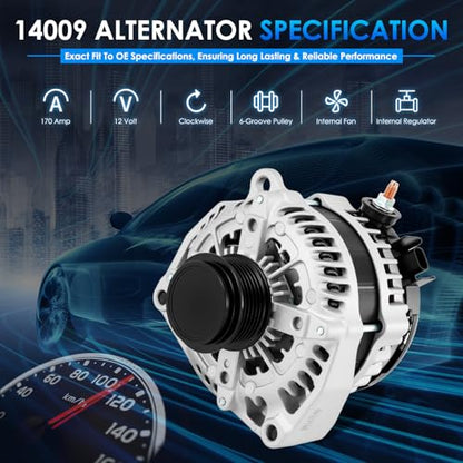 14009 Car Alternators Fit for GMC Sierra 1500 14-18, Yukon for Cadillac Escalade, Chevy Silverado 1500 14-18, Tahoe 15-19, Camaro, Suburban 4.3L 5.3L 6.2L Automotive Replacement Alternator - size: #14009N, 14009 Alternator