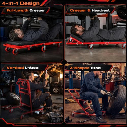 Goplus 41" Foldable Mechanic Creeper, 4-in-1, 450 LBS Capacity - color: Red, size: 41"