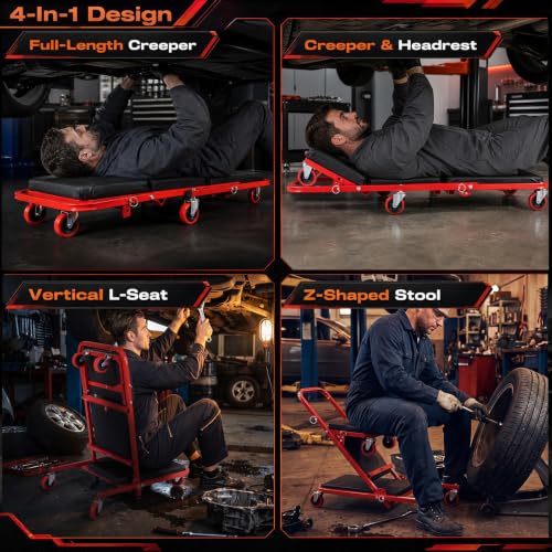 Goplus 41" Foldable Mechanic Creeper, 4-in-1, 450 LBS Capacity - color: Red, size: 41"