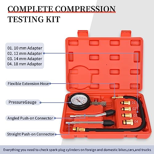 Petrol Engine Cylinder Compression Tester 0-300PSI for Testing Motorcycle Car Outboard Motor Chainsaw Snowmobile