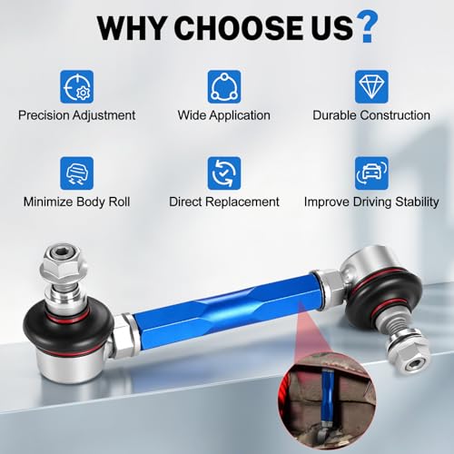 150mm-200mm Universal Adjustable Sway Bar End Links, Modified Aluminium Stabilizer Sway Bar End Link with M10 Stud and 12mm Spacer Washer
