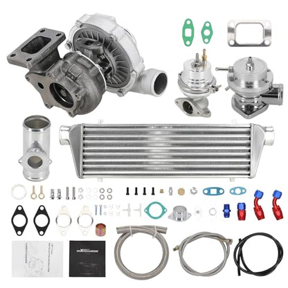 maXpeedingrods T04E T3 T4 Turbo Turbocharger Kit 400HP with Wastegate + Oil Feed Return Line Kit