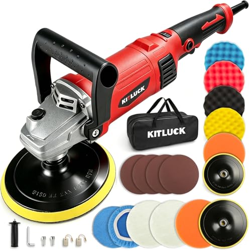 KITLUCK Buffer Polisher, 12Amp 6″/7″ Rotary Polisher for Car Detailing, 1400W 7 Variable Speed Car Buffer Polisher Machine, 800-3500RPM, with Foam Pad, Wool Pad For Car Polishing, Buffing, Waxing