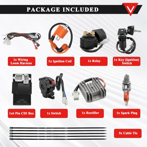 PRO BAT Chinese ATV Electric Wiring Harness AC 6-Pin CDI 4-Wire Rectifier - color: O Spark Plug/Ignition Coil & S Regulator