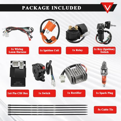 PRO BAT Chinese ATV Electric Wiring Harness AC 6-Pin CDI 4-Wire Rectifier - color: O Spark Plug/Ignition Coil & S Regulator