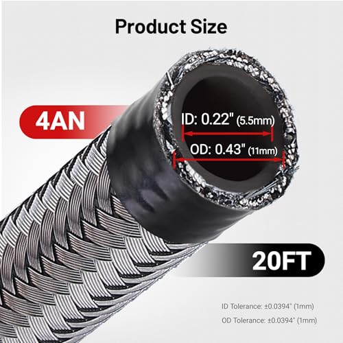EVIL ENERGY 4AN Fuel Line Kit 20FT, 4AN Hose Stainless Steel Braided Fuel Line Hose Fitting Kit CPE, Silver - color: Silver, size: 4AN 20FT