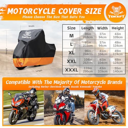Motorcycle Cover Waterproof Outdoor Storage Fits Up to 116" - size: XXXL-116"