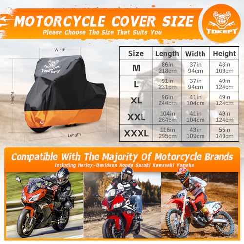 Motorcycle Cover Waterproof Outdoor Storage Fits Up to 96" - size: XL-96"