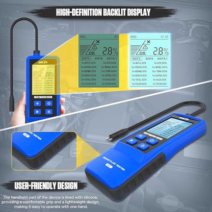 Brake Fluid Tester Digital Automotive Moisture Boiling Point Detector for DOT3,DOT4,DOT5.1 Brake Fluid with 2.8" Display, Audible Alarm, High-Precision Probe B10