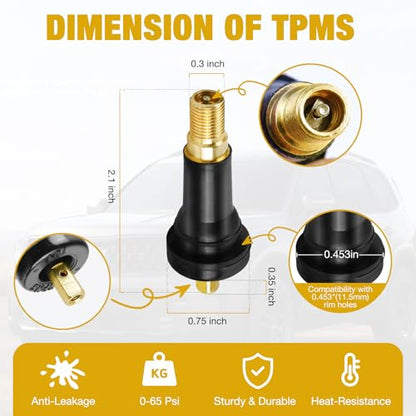 TPMS Valve Stem, TPMS 20008 Tire Valve Stems, TPMS Snap-in Tire Pressure Sensor Valve Stem (5Pcs)