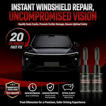 Windshield Repair Kit, Windshield Chip & Crack Repair Kit, Glass Repair Liquid for Car Window Cracks, Bullseye and Star-shaped Cracks, DIY Auto Glass Restoration Tool with UV Curing Resin, 40ML