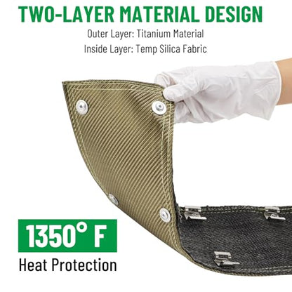 Titanium Pipe Shield, 6" x 24" Exhaust Heat Shield with Gloves - size: 6" x 24"
