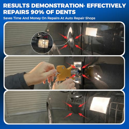 DISEN 101Pcs Paintless Dent Removal Kit, Car Dent Repair Tool Set with Bridge Puller, T-Slide Hammer, Glue Gun & Adhesive Sheets, for Dents, Dings, Creases and Hail Damage - size: 101 PCS