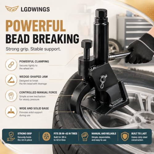 Manual Tire Bead Breaker Tool, Heavy Duty Bead Buster for 38" to 42" Tires, Adjustable Tire Repair Kit for ATV, UTV, Tractor and Lawn Mower, Black (Use Hand Wrench Only) - color: BLACK