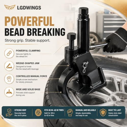 Manual Tire Bead Breaker Tool, Heavy Duty Bead Buster for 38" to 42" Tires, Adjustable Tire Repair Kit for ATV, UTV, Tractor and Lawn Mower, Black (Use Hand Wrench Only) - color: BLACK
