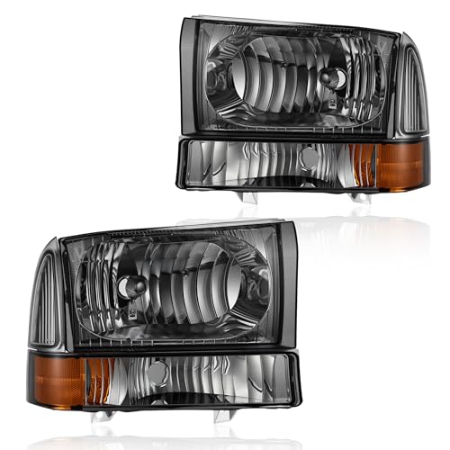 AUTOSAVER88 Headlight Assembly Compatible with Ford F250 F450 1999-2004 - color: Smoky Lens Chrome Housing Amber Reflector, size: Fit 99-04 F250