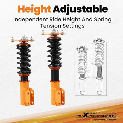 maXpeedingrods Coilovers for Mitsubishi 3000GT FWD 1991-1999, for Dodge Stealth FWD 1991-1996, Height Adjustable Coilovers Suspension Kit, Preset Damping Lowering Kit Gold