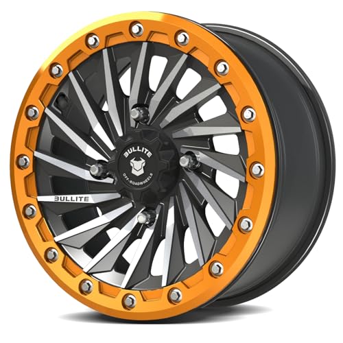 Bullite Wheels BT-08 Blade UTV ATV Wheel Satin Black Rims and Orange Beadlock 14x7, 4x156 Bolt Pattern, 5+2 Offset, Compatible with Polaris RZR 1000 XP/Ranger XP 900/1000 - color: Satin Black Rim and Orange Beadlock, size: 14x7, 5+2 Offset, 4x156 Bolt