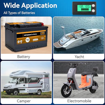 DROK Waterproof Battery Monitor 12V 24V 36V 48V 72V Battery Meter 8-100V, Capacity Tester LCD Display with Green Backlight, Fit for Car Golf Cart RV Marine - color: Green