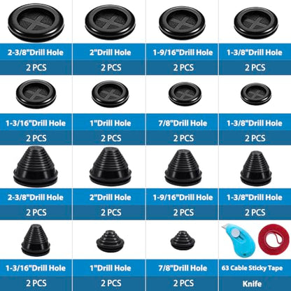 Vrupin 32 Piece Closed Rubber Grommet Firewall Solid Closed Hole Plug Kit, Tower and Round Double Sided Rubber Hole Plugs for Wire Electrical Plumbing Systems. - size: 15 Sizes-Black
