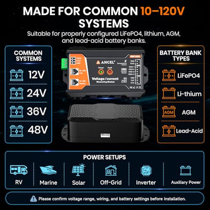 ANCEL BM1000 Bluetooth Battery Monitor, 400A Smart Shunt for RV & Marine - color: Grey