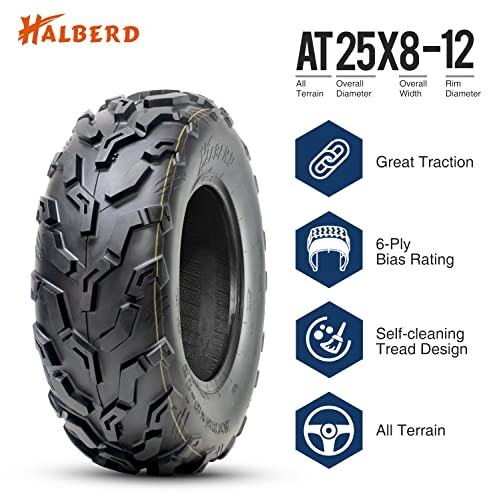 HALBERD 25x8-12 ATV/UTV Tires, 6PR New Tread, Pack of 2 - size: 25x8-12