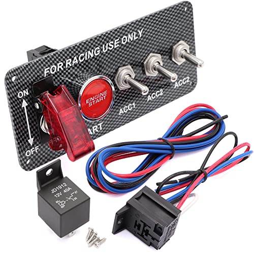Jeemiter Heavy-Duty 30A Aluminum Alloy Ignition Switch Panel, Jeemiter 12V 5-in-1 Engine Start Button with LED Toggles & Aircraft Cover for Racing Car, Truck, Boat - size: 5 Gang Aluminum Alloy