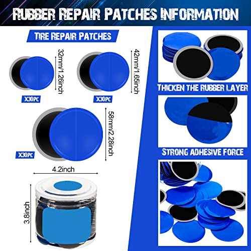 Tallew 90 Pieces Tire Repair Patch Tube Patch Auto Tire Repair Tool Natural Rubber Tyre Puncture for Car Truck Bike Motorcycle Wheel 32 mm 42 mm 58 mm