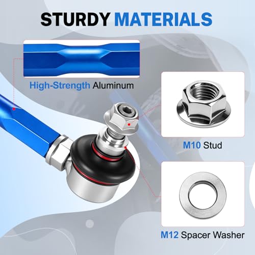 150mm-200mm Universal Adjustable Sway Bar End Links, Modified Aluminium Stabilizer Sway Bar End Link with M10 Stud and 12mm Spacer Washer