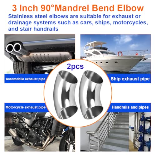 3 Inch 90 Degree SS304 Stainless Steel Bend Tube Exhaust Elbow Pipe for Car Modified Exhaust System 3" Piping Silver Tone，Stair Handrail (2PCS) - size: 3"