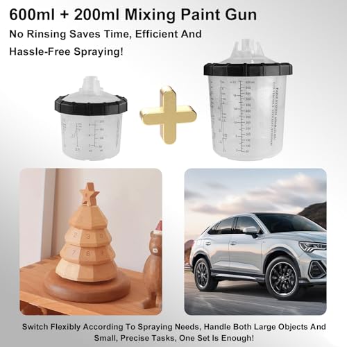 LVLP Automotive Paint Spray Gun R500 Kit, 1.3/1.5/1.7mm Nozzles LVLP Spray Gun with 650ml/200ml Mixing Cup & 10x Disposable Cups, for House Painting, Car, Furniture, Fence - color: 1.3/1.5/1.7mm 2Cup