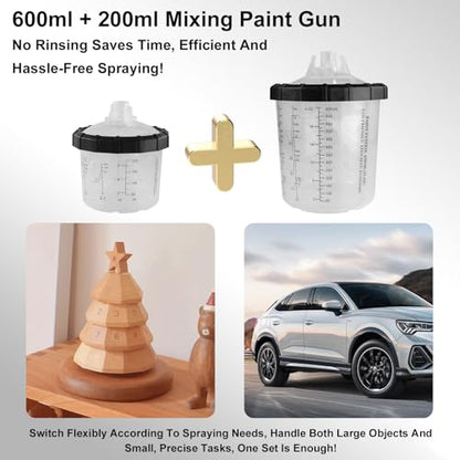 LVLP Automotive Paint Spray Gun R500 Kit, 1.3/1.5/1.7mm Nozzles LVLP Spray Gun with 650ml/200ml Mixing Cup & 10x Disposable Cups, for House Painting, Car, Furniture, Fence - color: 1.3/1.5/1.7mm 2Cup
