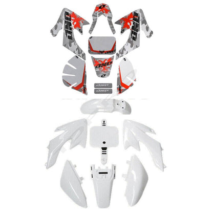 White Plastics Kit with Graphics Decals for CRF50 XR50, 50cc 70cc 90cc 110cc 125cc SSR SDG Chinese Dirt Pit Bike,Fenders Fairings Replacement Plastic with Graphics