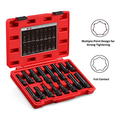 16-Piece Locking Lug Master Key Set, SAE and Metric Wheel Lock Removal Kit for Removing Lock Lug Nuts on Aftermarket Wheels