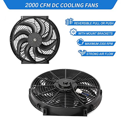 14 Inch Universal Radiator Fan High Performance Push/Pull 12V with Fan Mounting Kit Black - style: 14" Curved