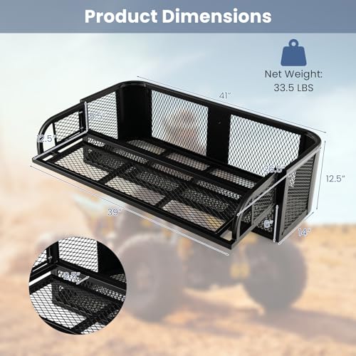 ATV/UTV Rear Drop Basket Rack, Universal Back Cargo Storage Rack with Mesh Design & Steel Construction, ATV Rear Rack Storage Basket Heavy-Duty Detachable Luggage Carrier - size: Rear Rack Basket Carrier