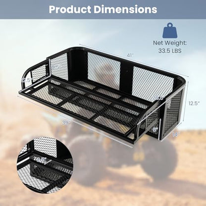 ATV/UTV Rear Drop Basket Rack, Universal Back Cargo Storage Rack with Mesh Design & Steel Construction, ATV Rear Rack Storage Basket Heavy-Duty Detachable Luggage Carrier - size: Rear Rack Basket Carrier