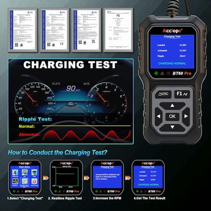 BT60 PRO 2-120AH Battery Tester 6V/12V/24V 100-3000 CCA QR Report - color: Black-Grey