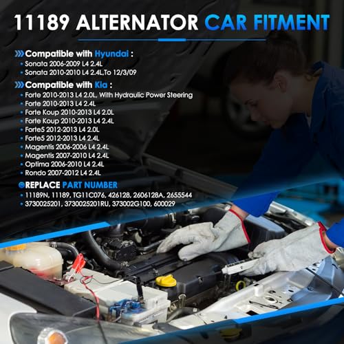 Car Alternator 11189 110A Fit for Kia Forte for Hyundai Sonata - size: #11189N, 11189 Alternator
