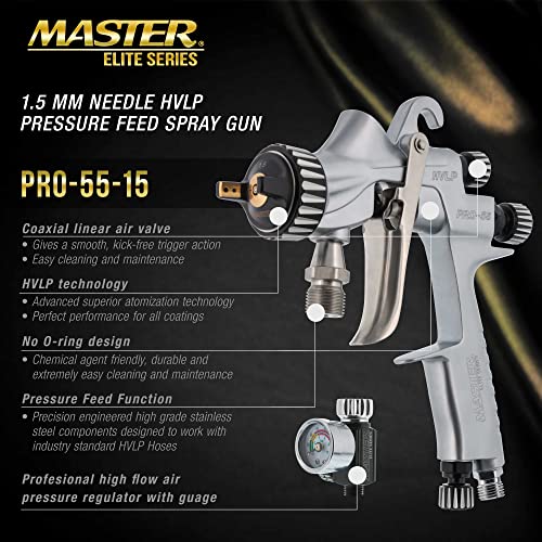 Master Elite PRO-55 HVLP Automotive Spray Paint Gun with 1.5mm Tip - size: 1.5mm