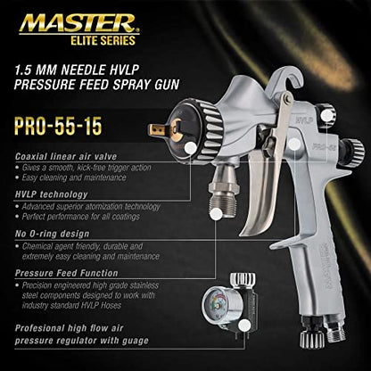 Master Elite PRO-55 HVLP Automotive Spray Paint Gun with 1.5mm Tip - size: 1.5mm