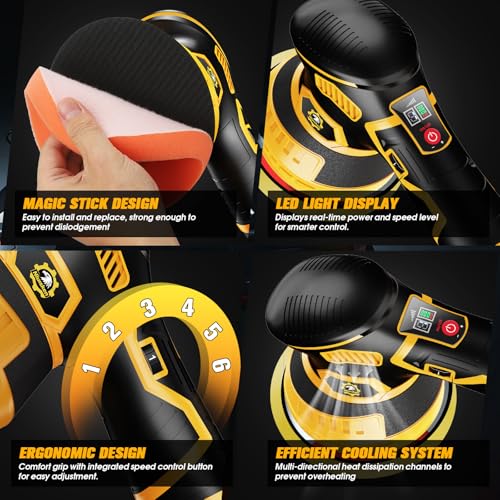 Cordless DA Polisher Kit with 2 x 4000mAh Batteries - color: Yellow-2x4.0a Batteries