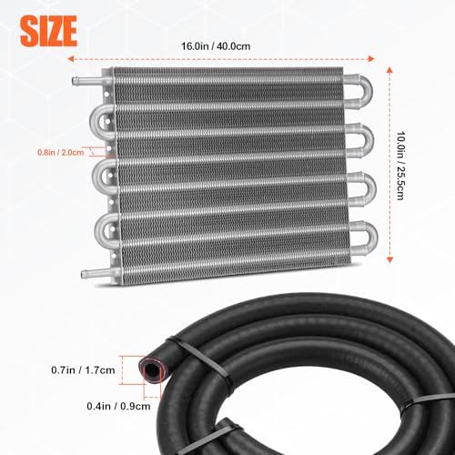 8 Pass Aluminium Transmission Oil Cooler, 5/16" Universal 8 Rows Tube and Fin Cooler Kit engine with Hose Mounting, Silver - color: silver