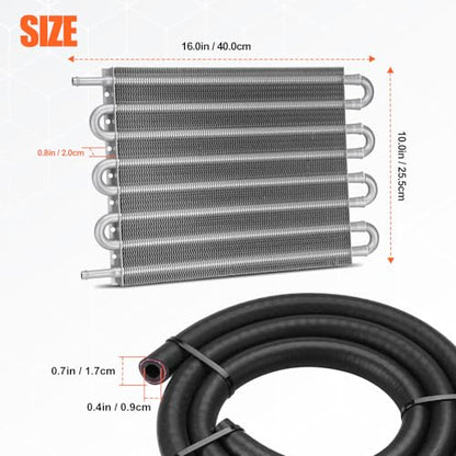 8 Pass Aluminium Transmission Oil Cooler, 5/16" Universal 8 Rows Tube and Fin Cooler Kit engine with Hose Mounting, Silver - color: silver