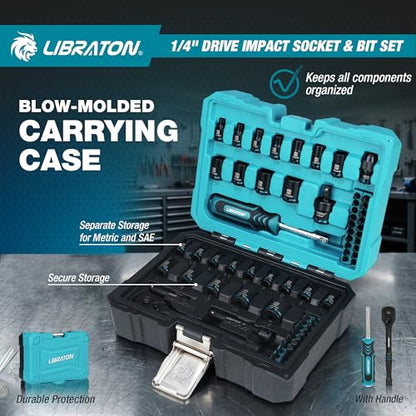 LIBRATON 71PCS 1/4 Impact Socket Set, SAE &Metric, Complete Socket &Bit Set - size: 1/4"