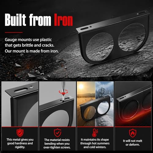 Dual Hole Mount Panel for Auto Gauges,52mm 2-1/16" Mount for Automotive Gauges for DIY Installation,Professional Mounts Panel for Car Gauge for Avoiding Accidental Loosening