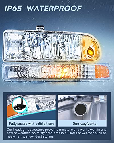 Nilight Headlight Assembly for 1998 1999 2000 2001 2002 2003 2004 2005 Chevy Blazer Headlights 1998-2004 Chevrolet S10 Pickup Replacement Headlamp Housing Bumper Lights - color: Chrome Housing + Amber Reflector