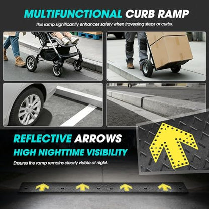 DNA Motoring 2pcs 3.1" Rise Rubber Arrow Curb Ramp Heavy Duty Loading Driveway Ramp Threshold Ramp 37.4" W x 9.1" D x 3.1" H for Loading Dock, Warehouse, Motorcycles, Cars, TOOLS-00649 - style: 3.1 in 2pcs w/Arrow